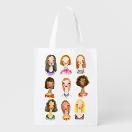Colorful Girls Grocery Bag