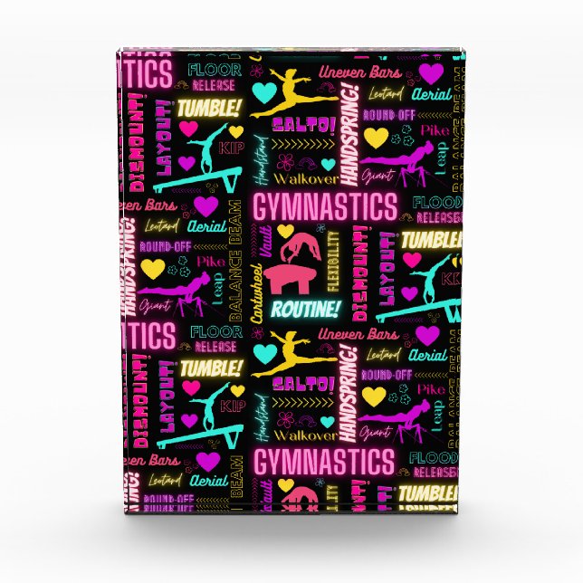Colorful Girls Gymnastics Glossary Typography  Acrylic Award (Front)