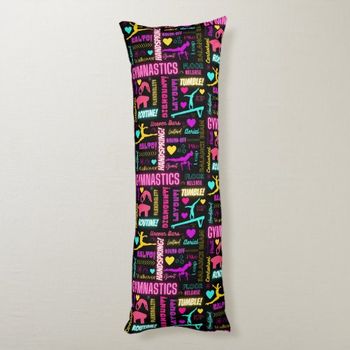 Colorful Girls Gymnastics Glossary Typography  Body Pillow