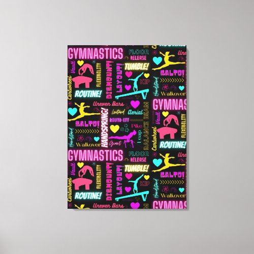 Colorful Girls Gymnastics Glossary Typography     Canvas Print