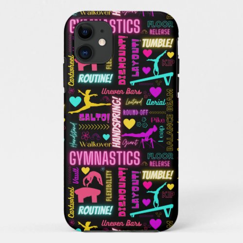 Colorful Girls Gymnastics Glossary Typography     iPhone 11 Case