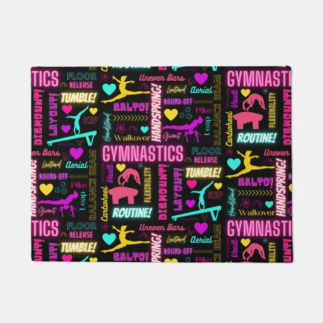 Colorful Girls Gymnastics Glossary Typography      Doormat (Front)
