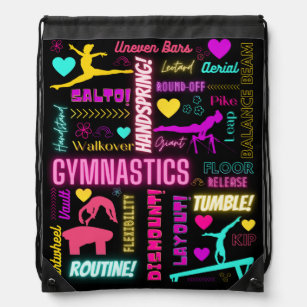 Colorful Girls Gymnastics Glossary Typography   Drawstring Bag