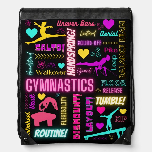 Colorful Girls Gymnastics Glossary Typography   Drawstring Bag (Front)