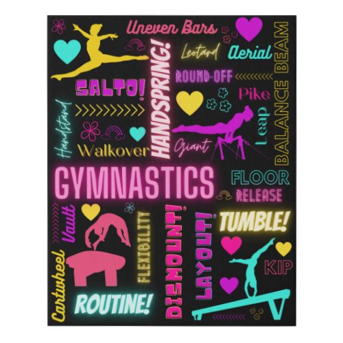 Colorful Girls Gymnastics Glossary Typography     Faux Canvas Print