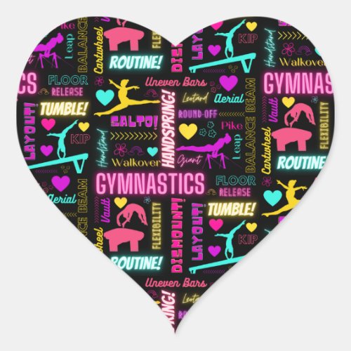 Colorful Girls Gymnastics Glossary Typography  Heart Sticker