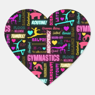 Colorful Girls Gymnastics Glossary Typography Heart Sticker