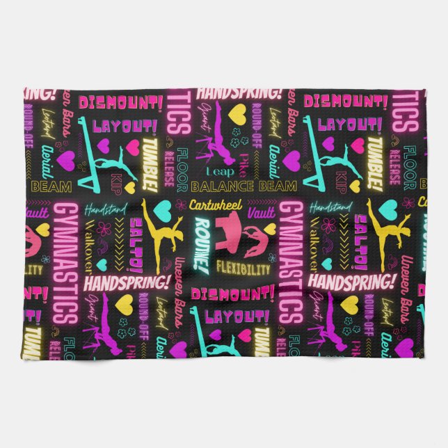 Colorful Girls Gymnastics Glossary Typography   Kitchen Towel (Horizontal)