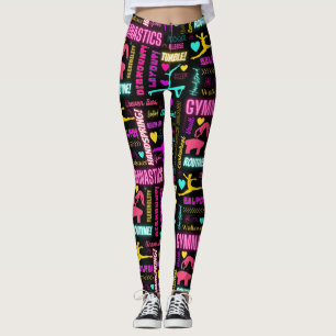 Colorful Girls Gymnastics Glossary Typography Leggings