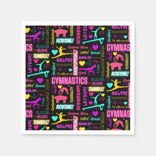 Colorful Girls Gymnastics Glossary Typography   Napkins