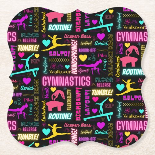 Colorful Girls Gymnastics Glossary Typography    Paper Coaster