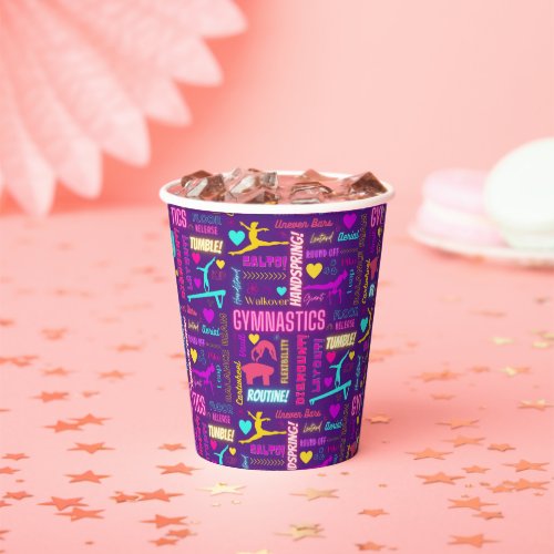 Colorful Girls Gymnastics Glossary Typography  Paper Cups