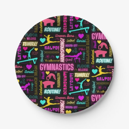 Colorful Girls Gymnastics Glossary Typography      Paper Plates