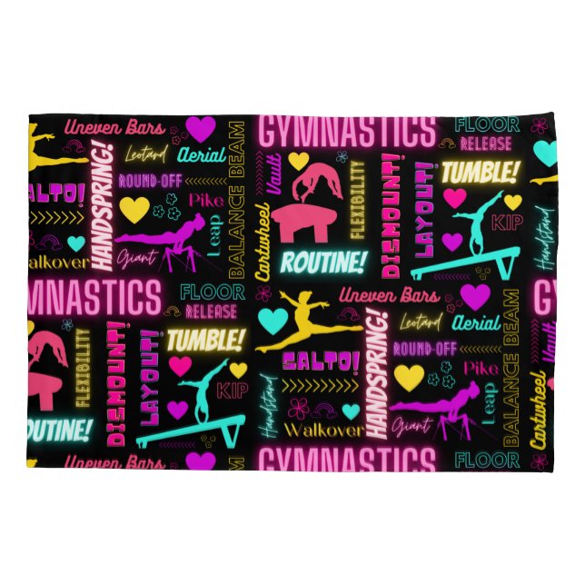 Colorful Girls Gymnastics Glossary Typography    Pillow Case (Back-Left)