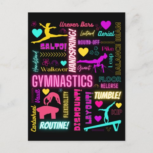 Colorful Girls Gymnastics Glossary Typography   Postcard
