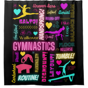 Colorful Girls Gymnastics Glossary Typography   Shower Curtain