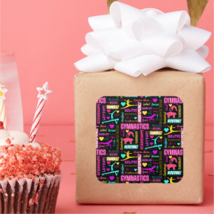 Colorful Girls Gymnastics Glossary Typography Square Sticker