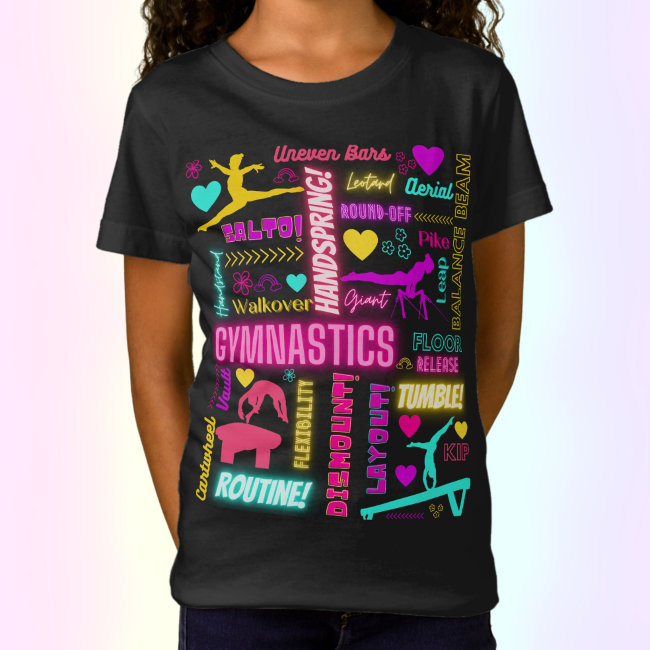 Colorful Girls Gymnastics Glossary Typography  T-S T-Shirt