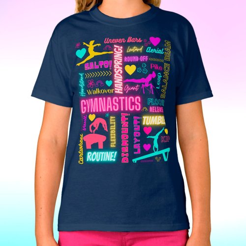 Colorful Girls Gymnastics Glossary Typography  T_S T_Shirt