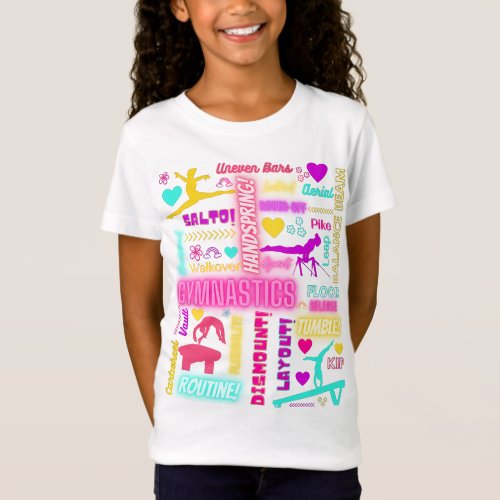 Colorful Girls Gymnastics Glossary Typography  T_Shirt