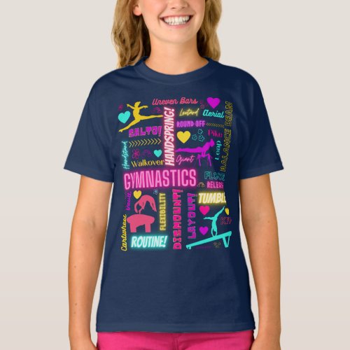Colorful Girls Gymnastics Glossary Typography T_Shirt