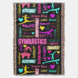 Colorful Girls Gymnastics Glossary Typography Throw Blanket