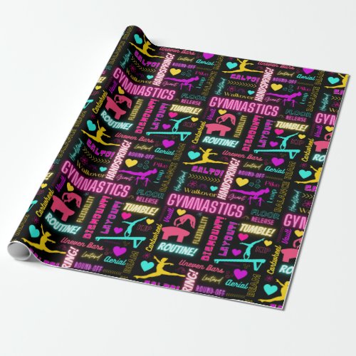 Colorful Girls Gymnastics Glossary Typography     Wrapping Paper