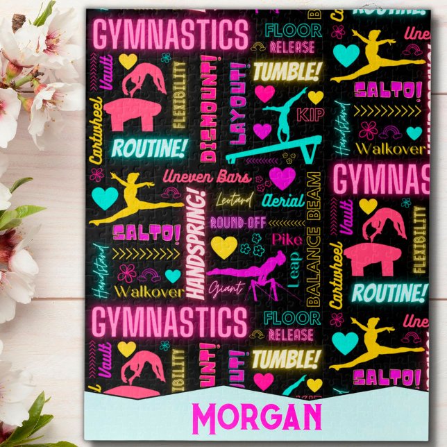 Colorful Girls Gymnastics Terms Pattern Custom Jigsaw Puzzle (Creator Uploaded)