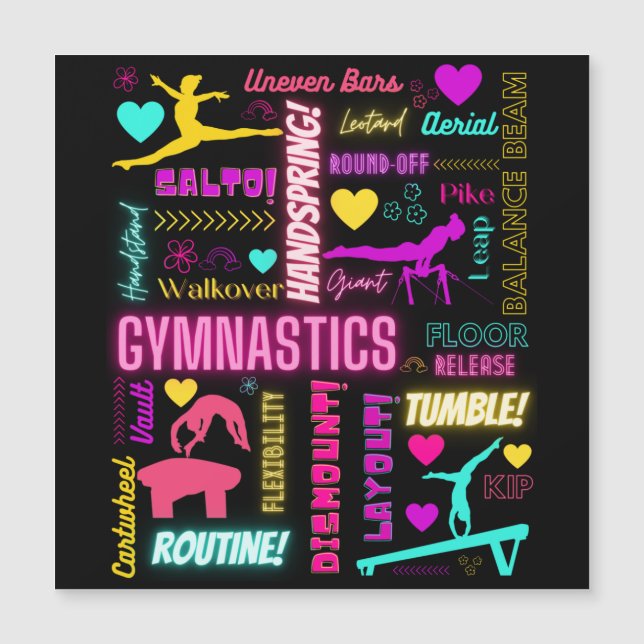 Colorful Girls Gymnastics Typography Card (Front)