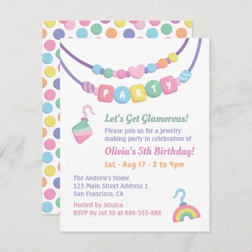 Colorful Girls Jewelry Making Party Invitations