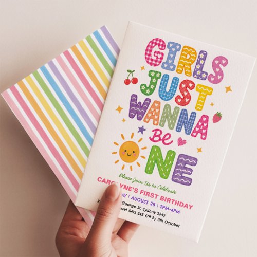 Colorful Girls Just Wanna Be One 1st Birthday Invitation