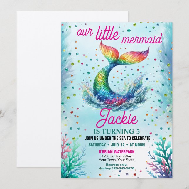 Colorful Girls Our Little Mermaid Birthday Invitation (Front/Back)