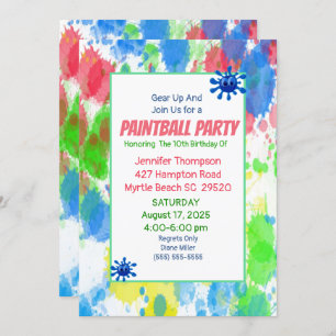 Colorful Girls Paintball Birthday Party Invitation