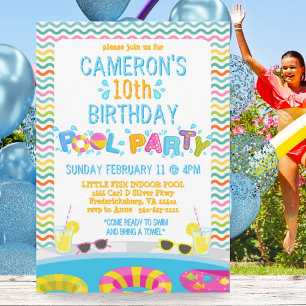 Colorful Girls Splash Pool Party Birthday Invitation