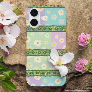 Colorful girly daisy pattern Green Blue Pink Lace iPhone 16 Case