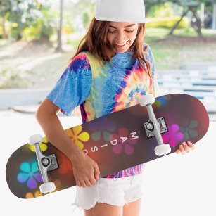Colorful Girly Floral Custom Personalized Name Skateboard