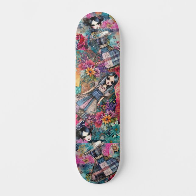 Colorful Girly Floral Urban Street Art Inspired  Skateboard (Front)