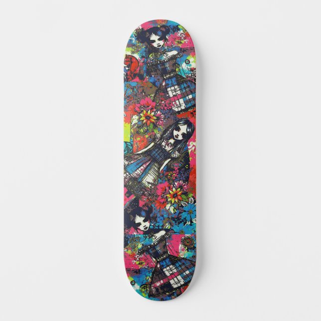 Colorful Girly Floral Urban Street Art Inspired  Skateboard (Front)