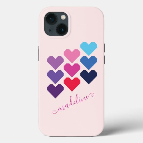 Colorful Girly Hearts Purple Pink Blue iPhone 13 Case