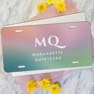 Colorful Girly Pastel Elegant Monogram Initials License Plate