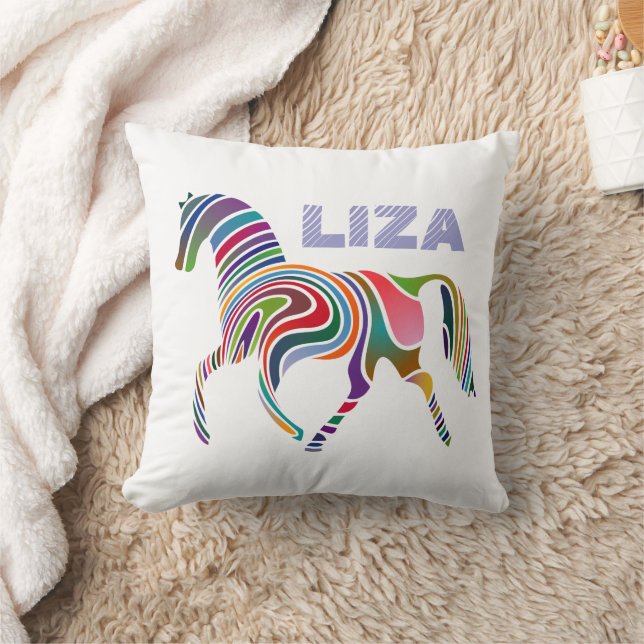 Colorful Girly Personalized Fantasy Horse Throw Pillow (Blanket)