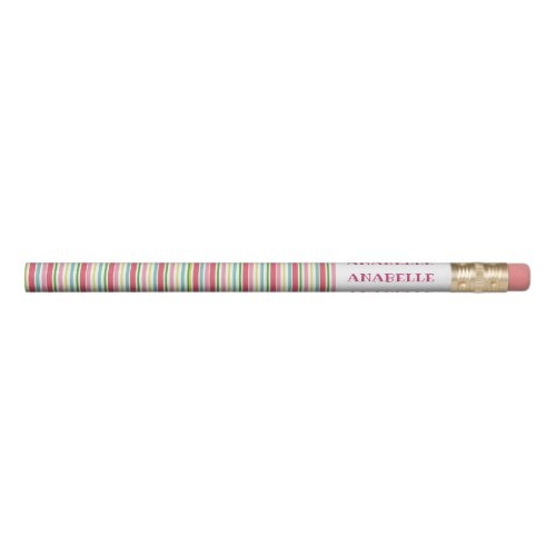 Colorful Girly Personalized Striped Pencil