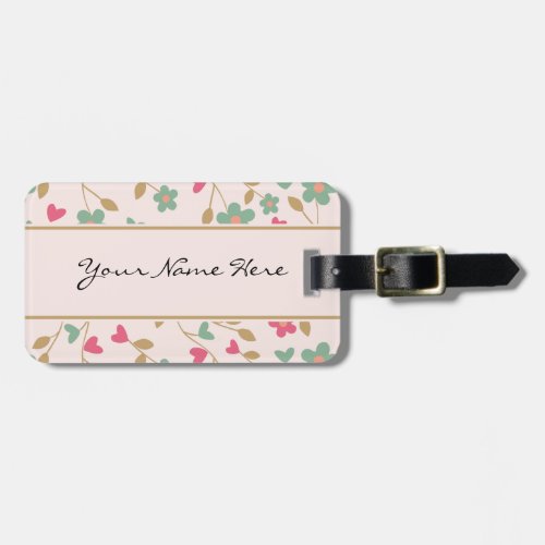 Colorful Girly Pink  Brown Floral Pattern Luggage Tag