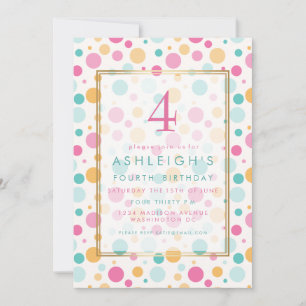 Colorful Girly Polka Dots Child Birthday Party Invitation