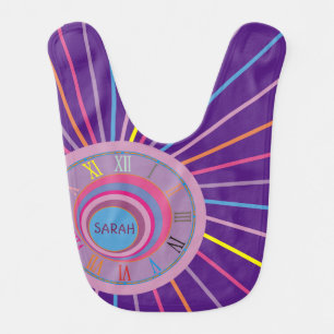 Colorful Girly Pretty Lines Roman Numerals Clock Baby Bib