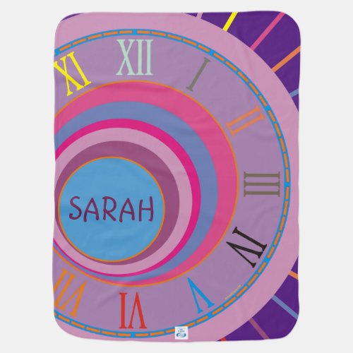 Colorful Girly Pretty Lines Roman Numerals Clock  Baby Blanket