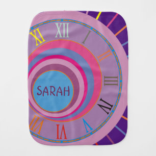 Colorful Girly Pretty Lines Roman Numerals Clock Baby Burp Cloth