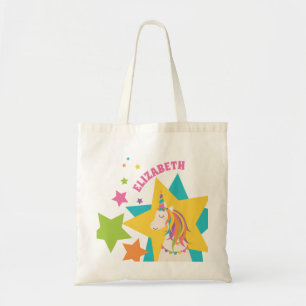Colorful Girly Rainbow Unicorn Stars Add Your Name Tote Bag