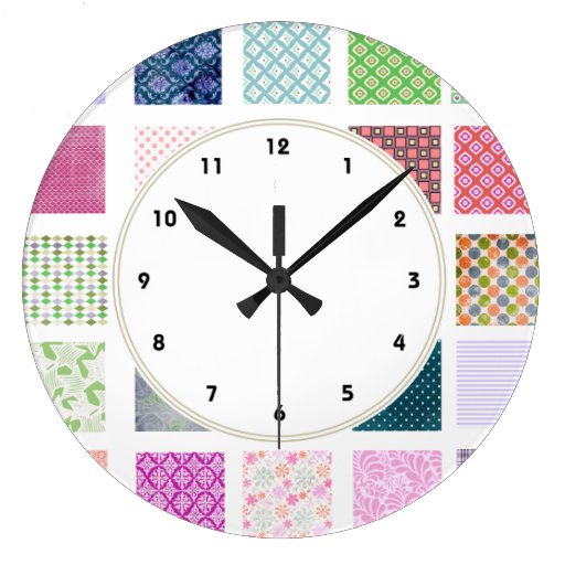 Colorful girly squares pattern wall clock | Zazzle