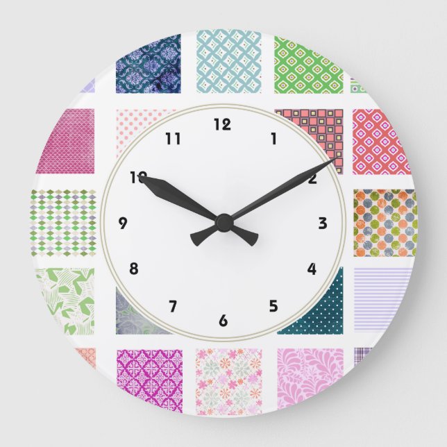 Colorful girly squares pattern wall clock (Front)